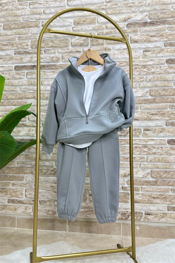 Unisex Fermuarlı Balıkçı Yaka Duman Takım