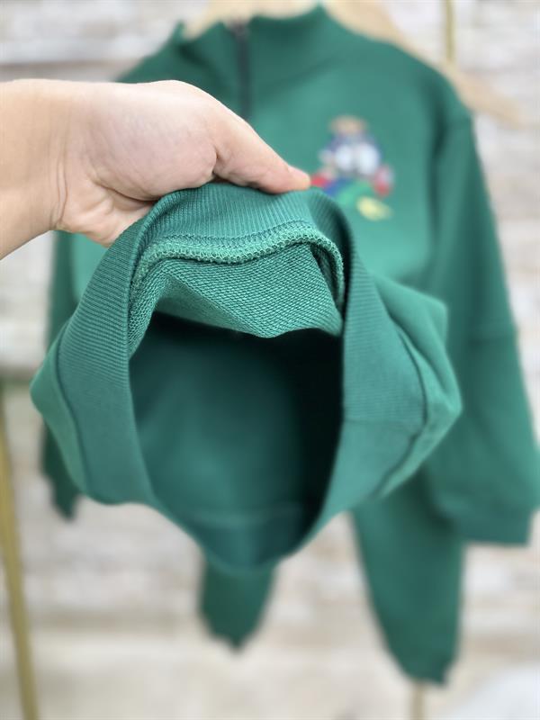 Unisex Fermuarlı Balıkçı Yaka Nakışlı Yeşil Takım