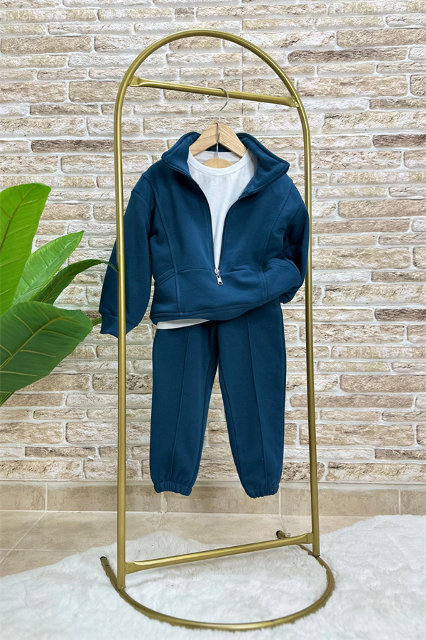 Unisex Fermuarlı Balıkçı Yaka Petrol Takım