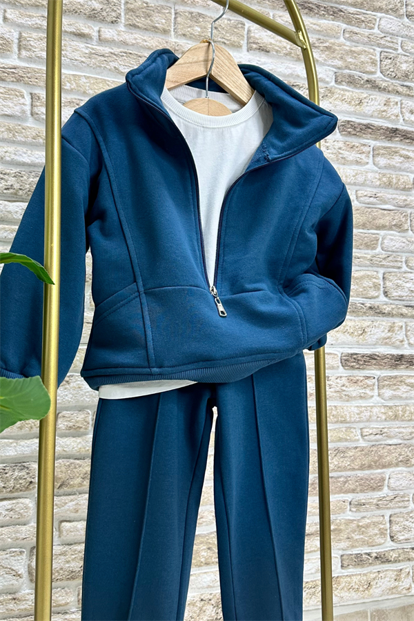 Unisex Fermuarlı Balıkçı Yaka Petrol Takım