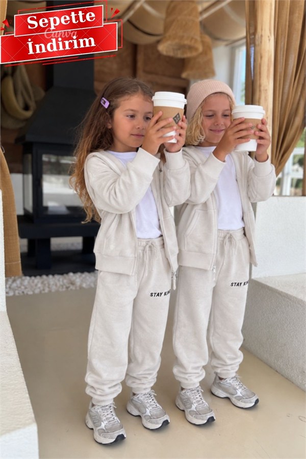 Unisex Fermuarlı Ekru Stay Kind Takım