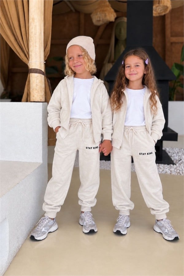 Unisex Fermuarlı Ekru Stay Kind Takım