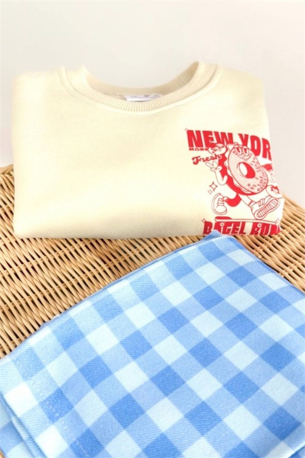 Unisex Gabardin Pantolonlu New York Mavi Kareli Takım