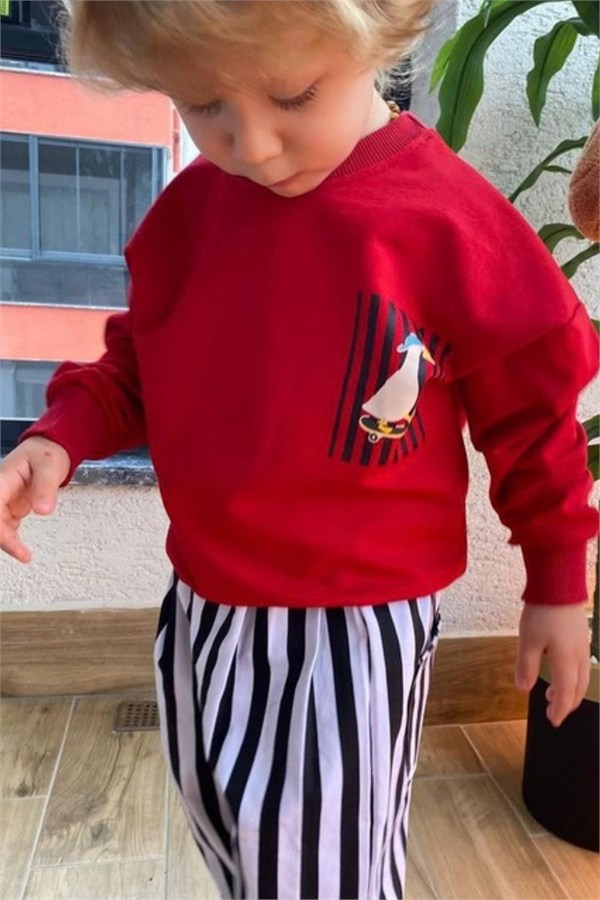 Unisex Gabardin Pantolonlu Ördekli Çizgili Takım