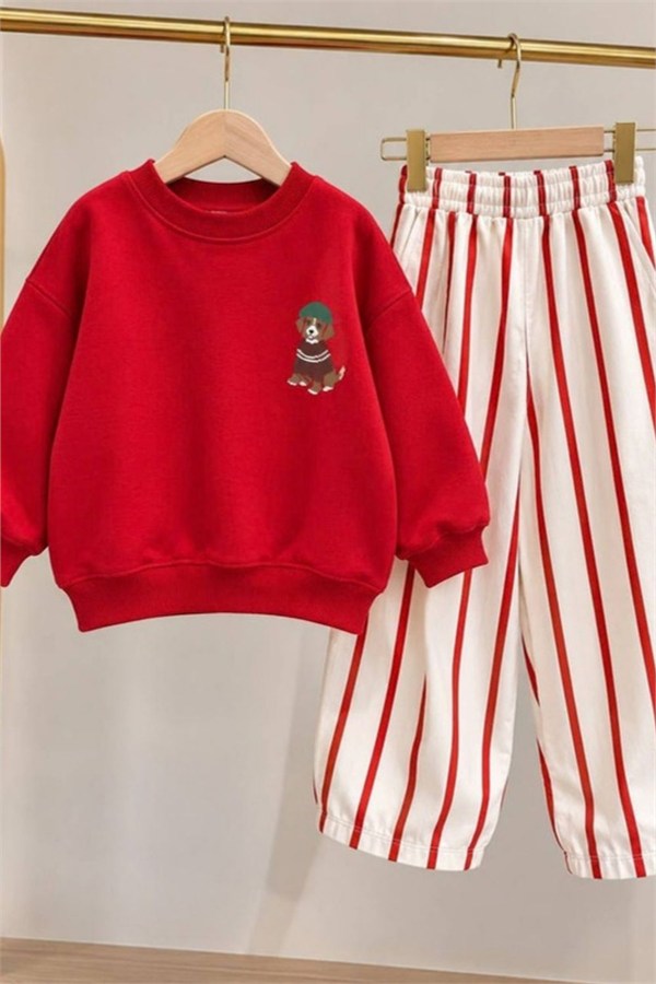 Unisex Gabardin Pantolonlu Taddy Kırmızı Takım