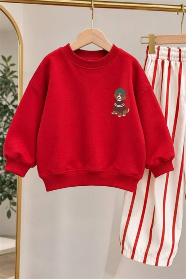 Unisex Gabardin Pantolonlu Taddy Kırmızı Takım