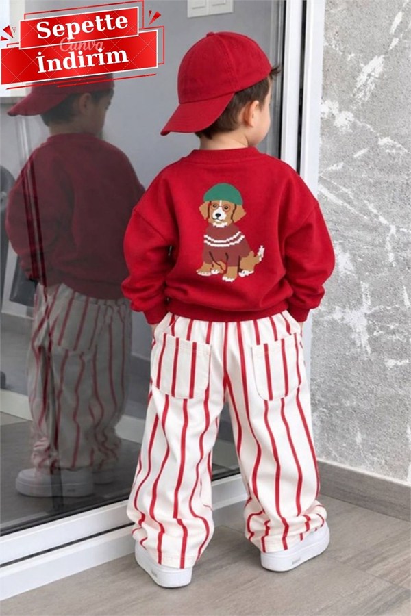 Unisex Gabardin Pantolonlu Taddy Kırmızı Takım