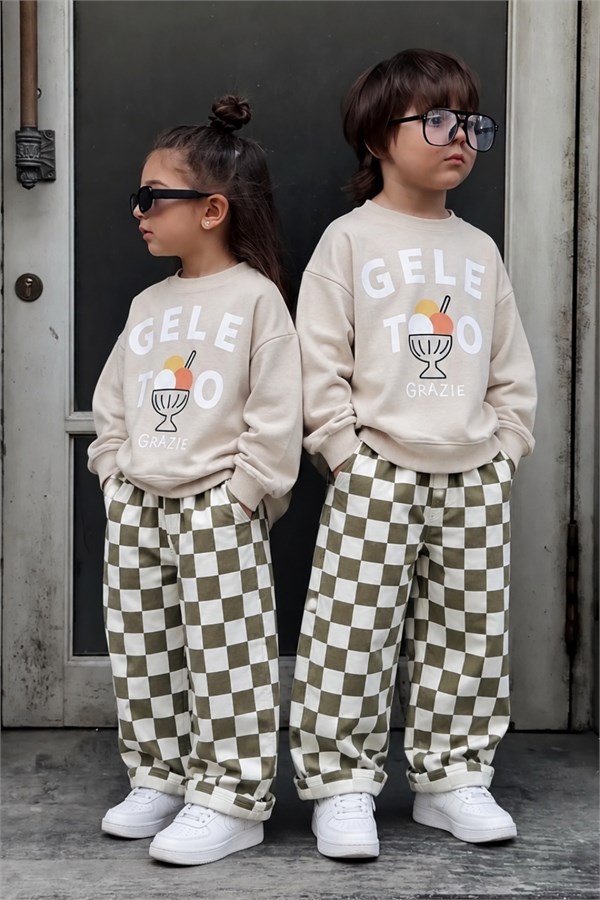 Unisex Geleto Gabardin Pantolonlu Bej Takım