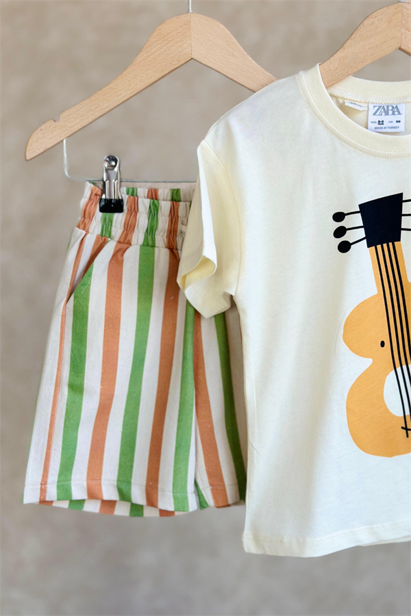 Unisex Gitar Baskılı Tshirt Şort Takım