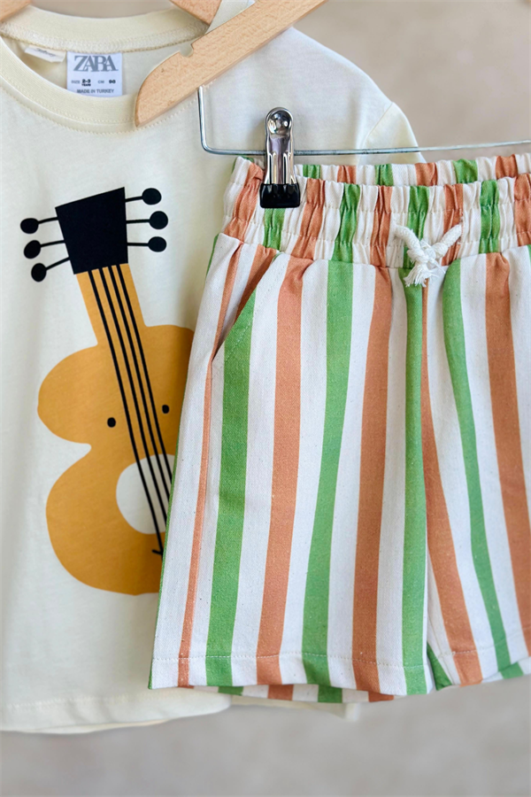 Unisex Gitar Baskılı Tshirt Şort Takım