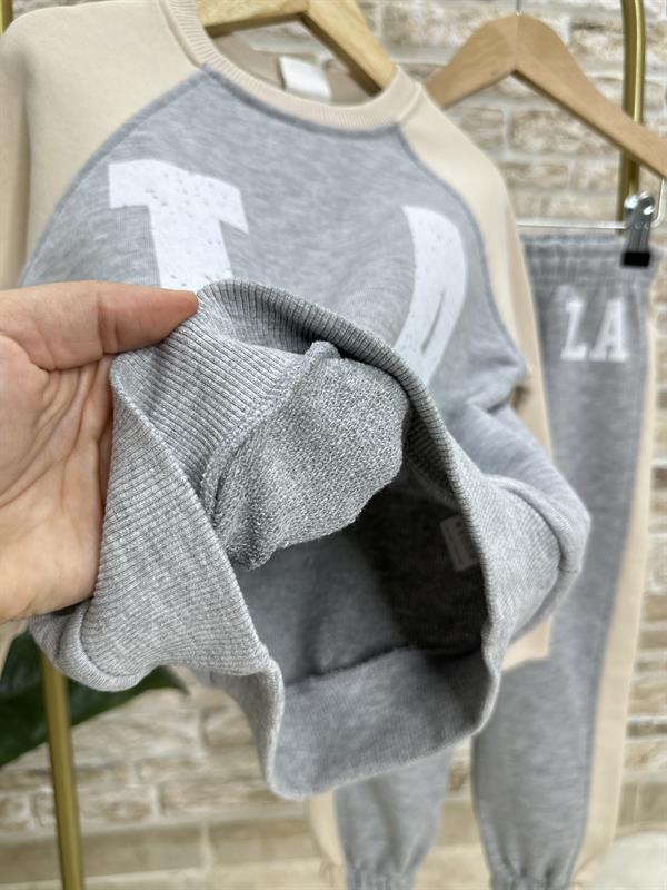 Unisex Gri Krem La İkili Takım