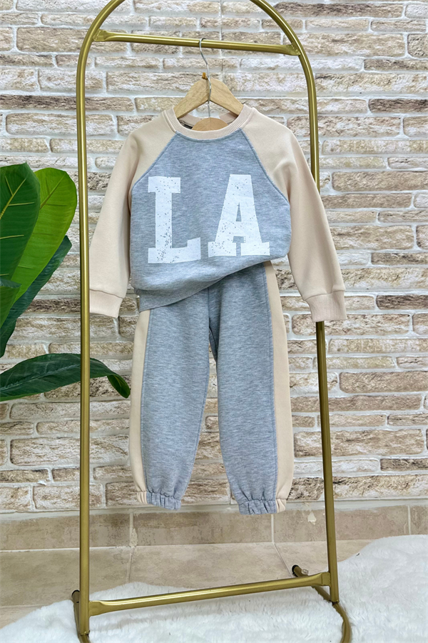 Unisex Gri Krem La İkili Takım