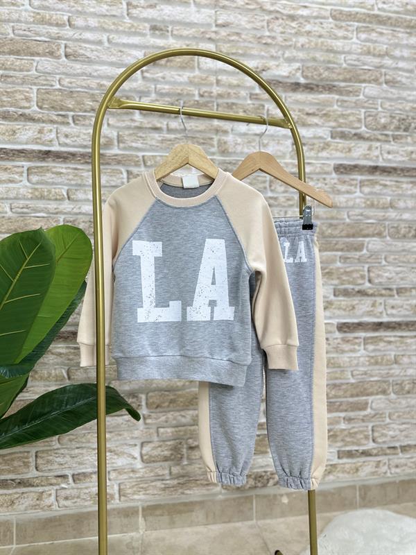 Unisex Gri Krem La İkili Takım