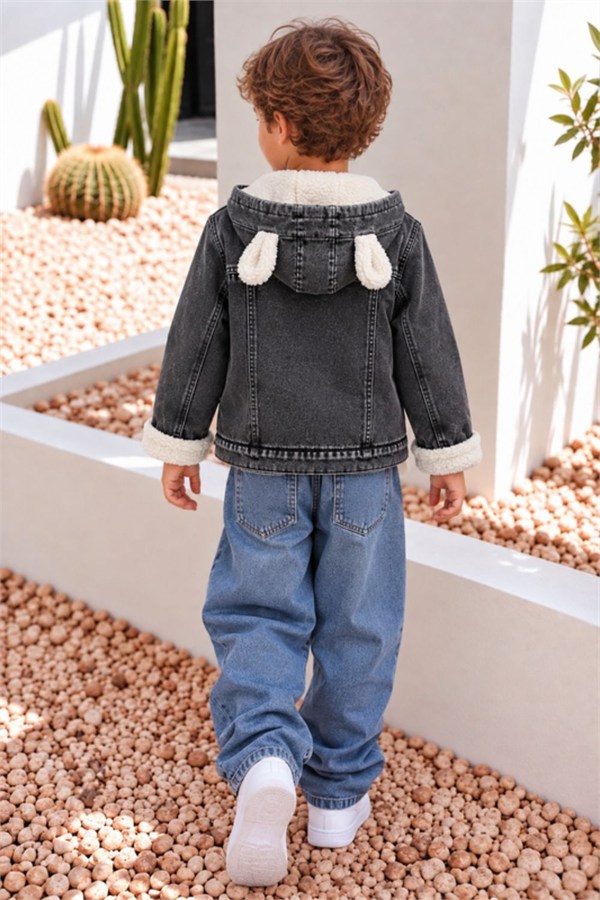 Unisex İçi Peluşlu Antrasit Kot Mont