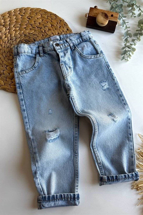 Unisex Jean Buz Mavi Pantolon