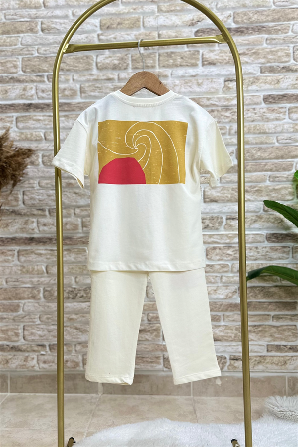 Unisex Kabartma Baskılı Bej Eşofman Takım