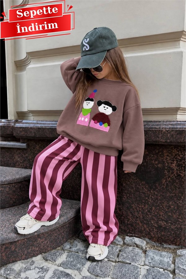 Unisex Kahve Çizgili İkili Takım