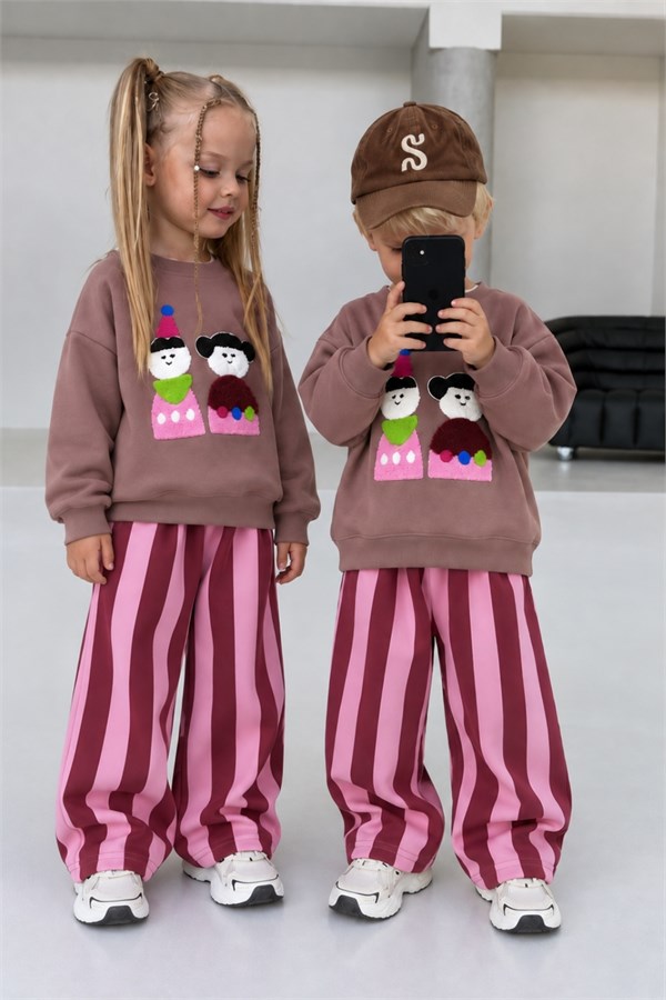Unisex Kahve Çizgili İkili Takım