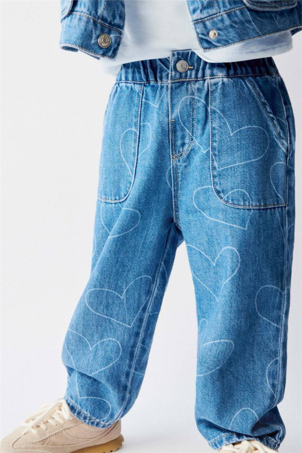 Unisex Çocuk Kalpli Denim Takım