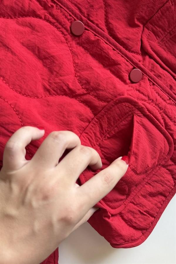 Unisex Kapitone  Kırmızı Mont