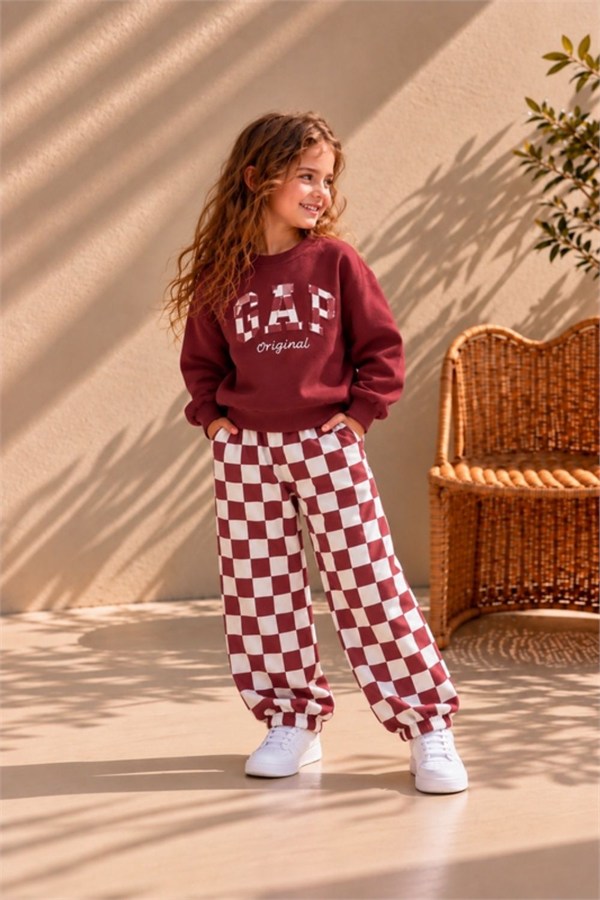Unisex Kareli Gp Bordo İkili Takım