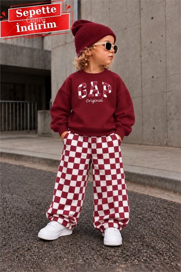 Unisex Kareli Gp Bordo İkili Takım