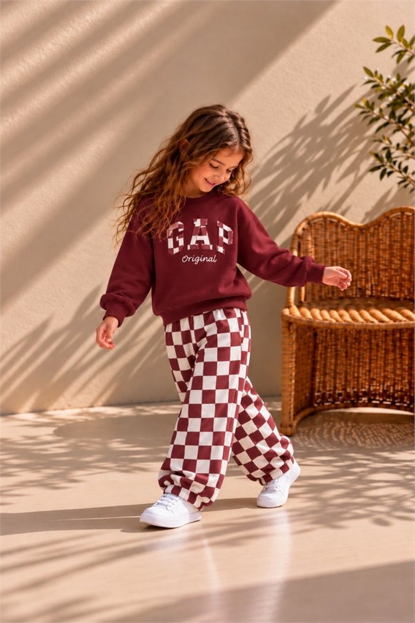 Unisex Kareli Gp Bordo İkili Takım