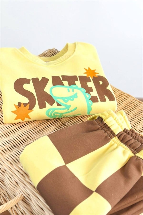 Unisex Kareli Sarı 3 iplik Takım