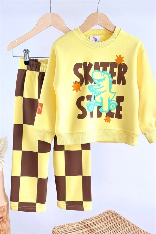 Unisex Kareli Sarı 3 iplik Takım