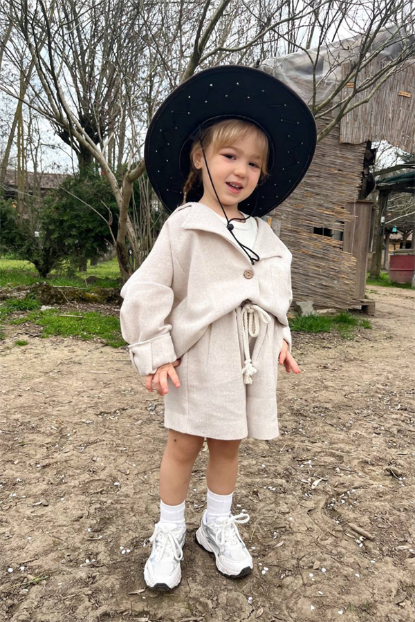 Unisex Keten Krem Şortlu Ceketli Takım  