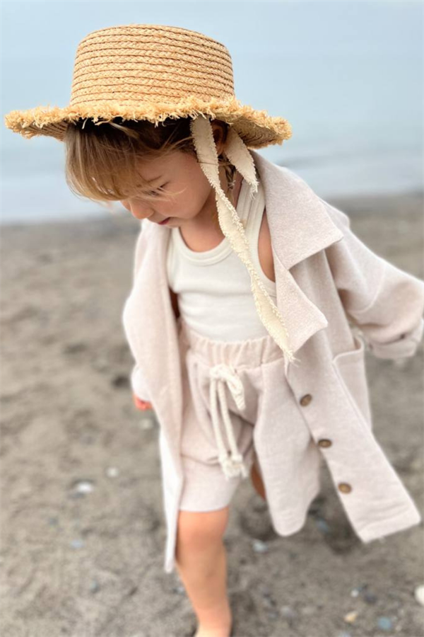 Unisex Keten Krem Şortlu Ceketli Takım  