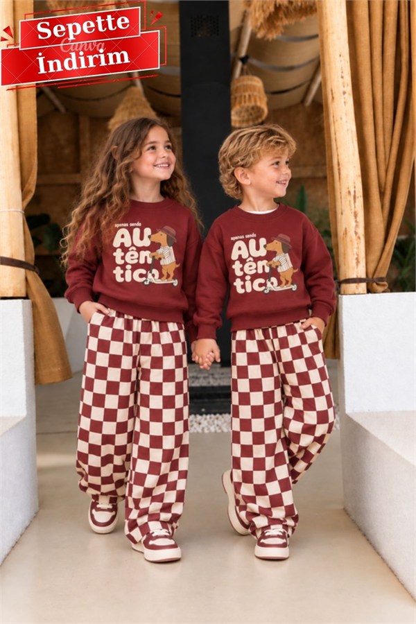 Unisex Köpekli Bordo 3 İplik Takım