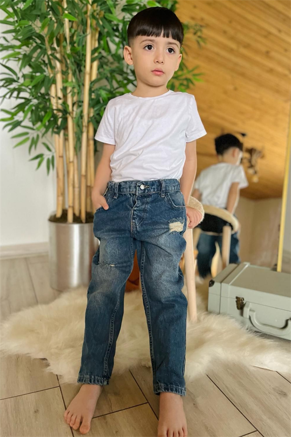 Unisex Çocuk Koyu Mavi Jean Pantolon