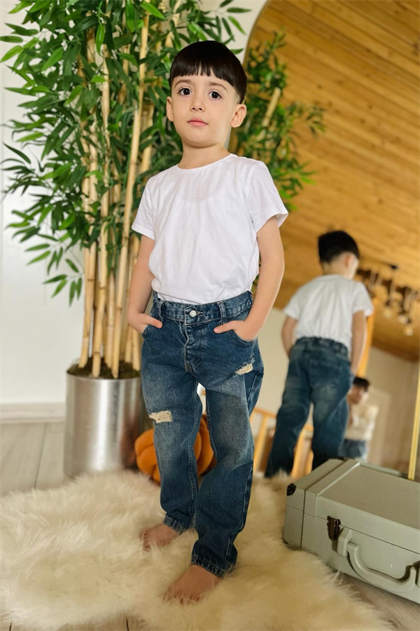 Unisex Çocuk Koyu Mavi Jean Pantolon