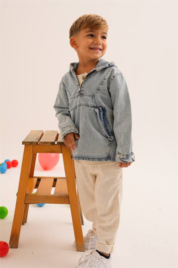 Unisex Krem Jean Pantolon