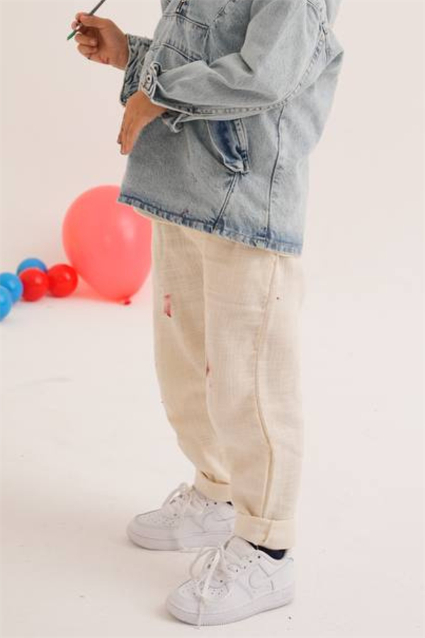 Unisex Krem Jean Pantolon