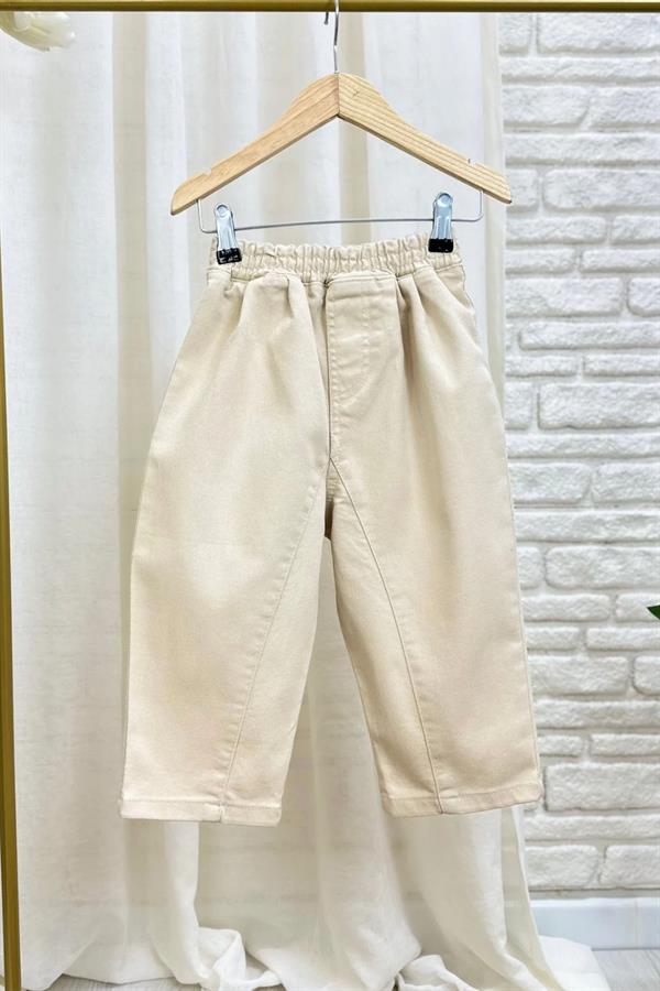 Unisex Krem Kanvas Baloon Pantolon