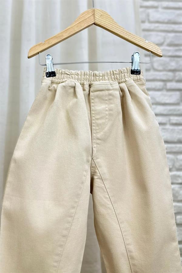 Unisex Krem Kanvas Baloon Pantolon