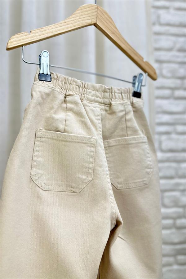 Unisex Krem Kanvas Baloon Pantolon