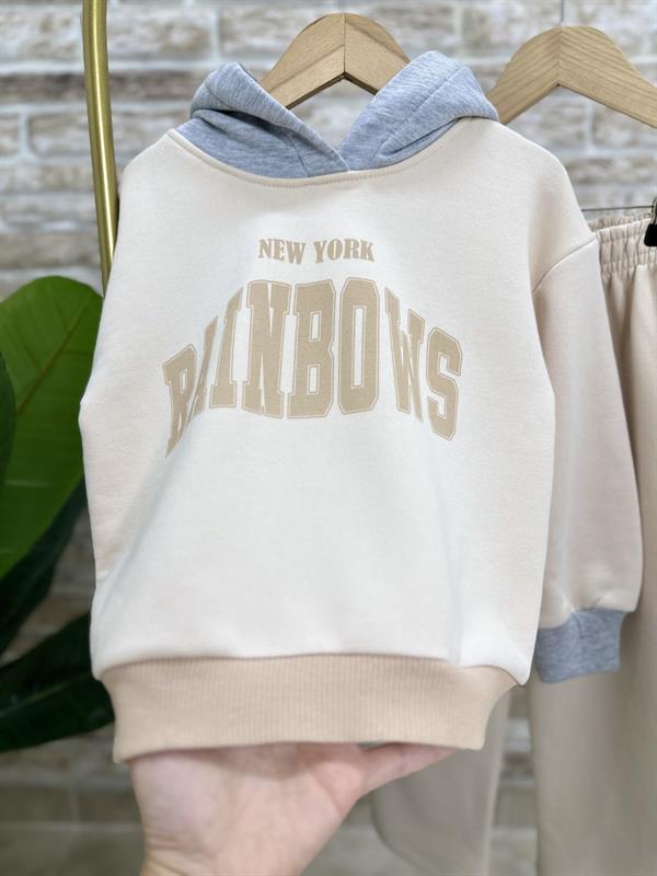 Unisex Krem Kapüşonlu İkili Takım