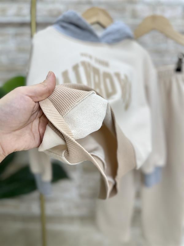 Unisex Krem Kapüşonlu İkili Takım