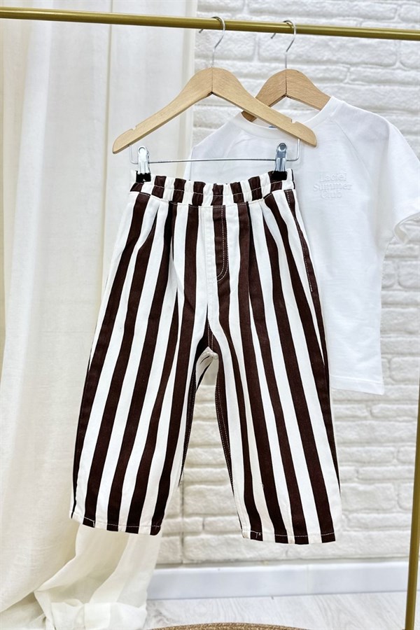 Unisex Laciel Baloon Denim Kahve Çizgili Pantolon