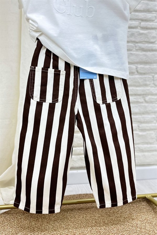 Unisex Laciel Baloon Denim Kahve Çizgili Pantolon