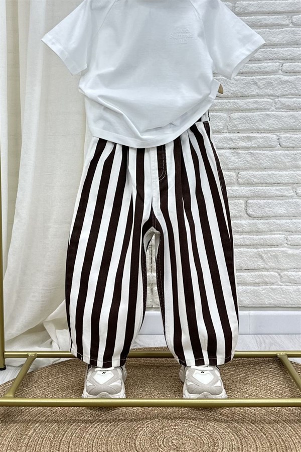 Unisex Laciel Baloon Denim Kahve Çizgili Pantolon
