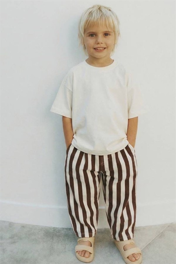 Unisex Laciel Baloon Denim Kahve Çizgili Pantolon