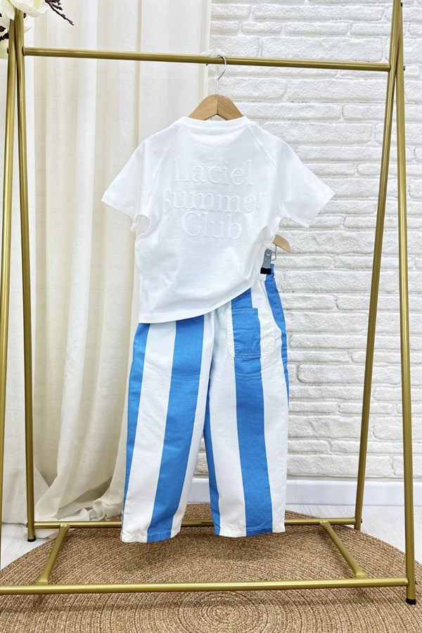 Unisex Laciel Baloon Mavi Çizgili Jean Pantolon