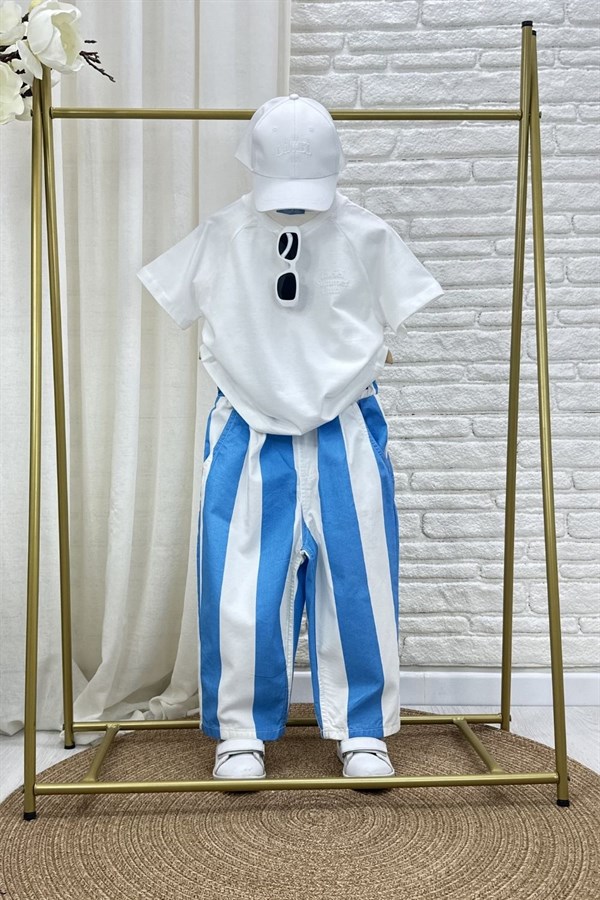 Unisex Laciel Baloon Mavi Çizgili Jean Pantolon