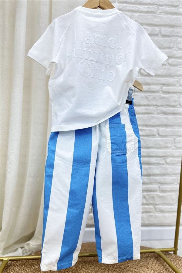 Unisex Laciel Baloon Mavi Çizgili Jean Pantolon