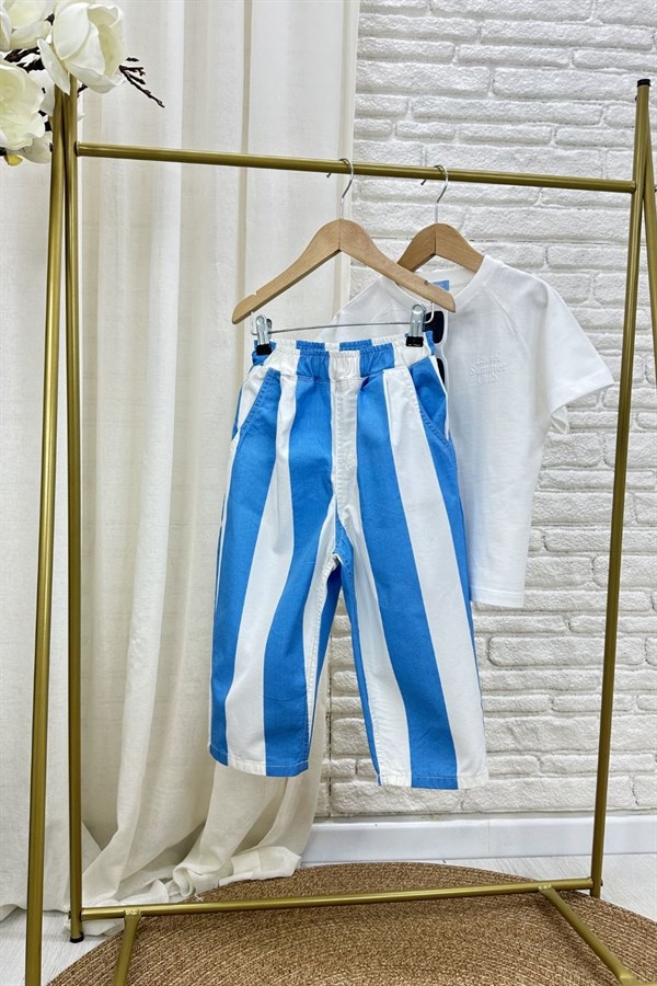 Unisex Laciel Baloon Mavi Çizgili Jean Pantolon