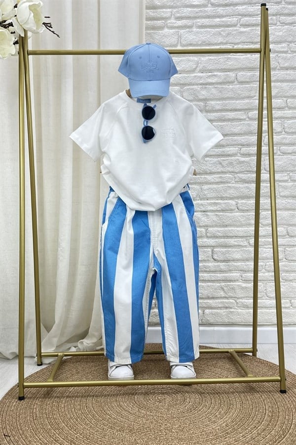 Unisex Laciel Baloon Mavi Çizgili Jean Pantolon